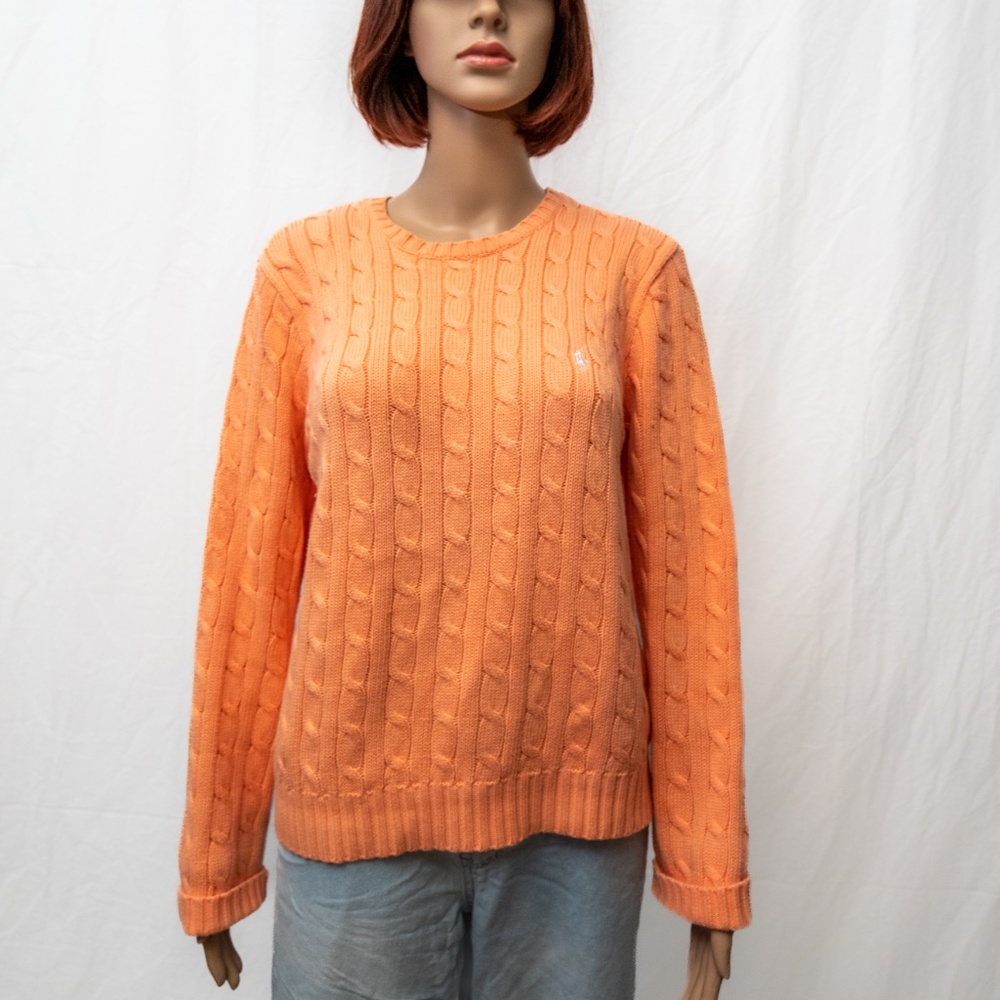 Ralph Lauren Golf Cable Knit Sporty Coral Orange Sweater Size M